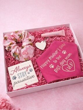 Dog Mom Mother’s Day Gift Box Custom Bandana Keychain Matching Scrunchie Set